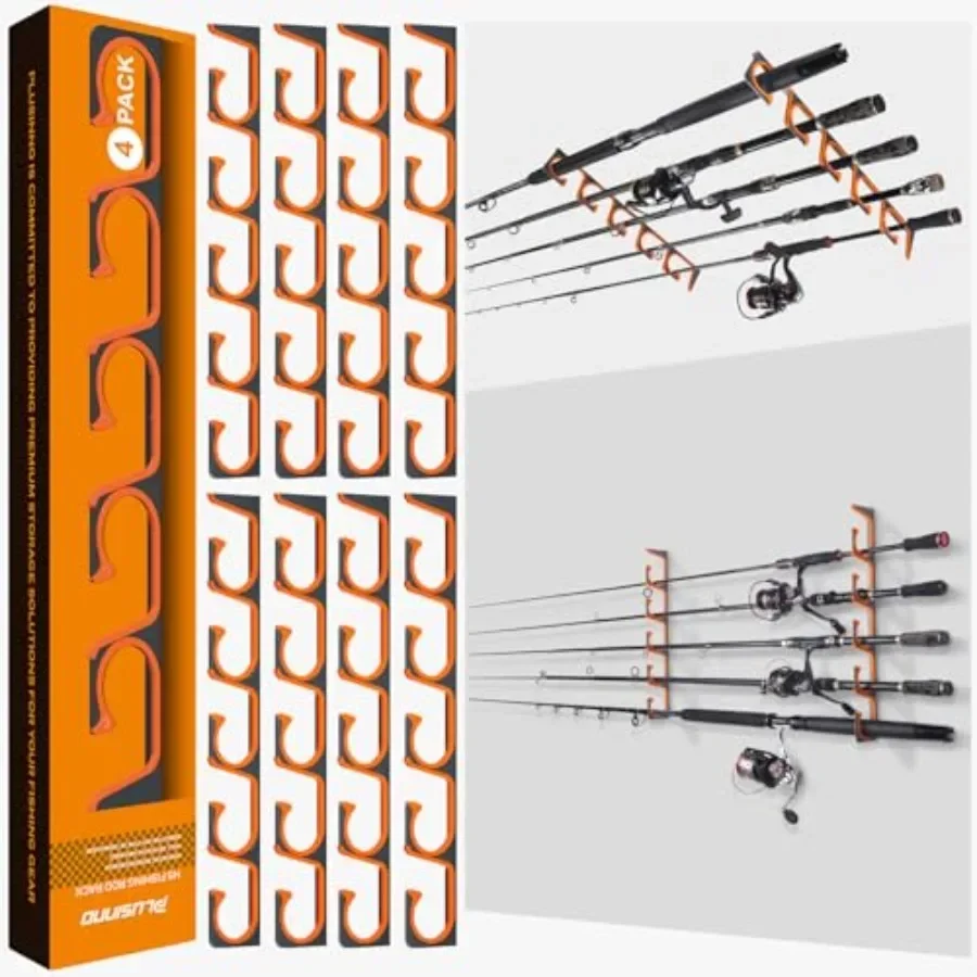 

H5 Horizontal Fishing Rod Holders for Garage Use, Aviation Aluminum, Black, Wall/Ceiling Mounted, Holds 5/10/20 Rods or Combos,