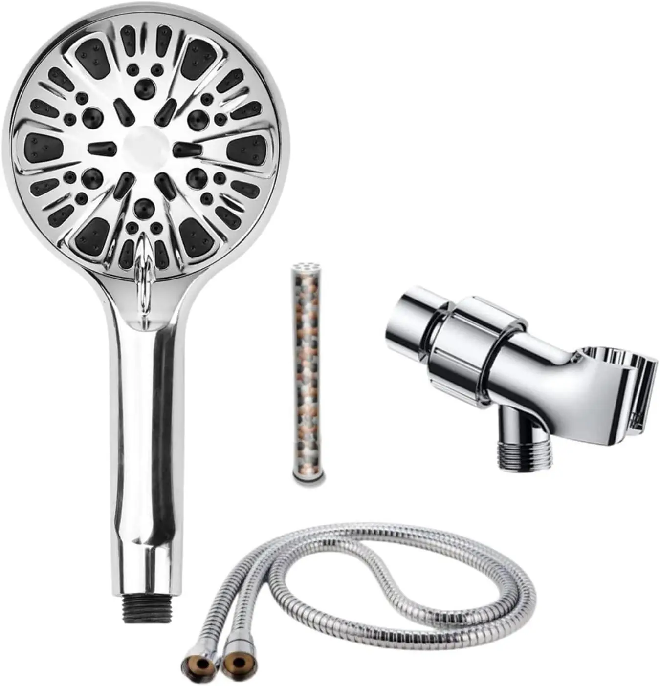 Handheld Shower Head With Filter,9 Modes Chrome Abs High Pressure Shower Head Set,4.92Ft Hose And Bracket,Anti-Clog Nozzles