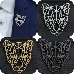 New animal leopard head hollow stainless steel gold-plated brooch, men's lapel pin black, silver suit badge set
