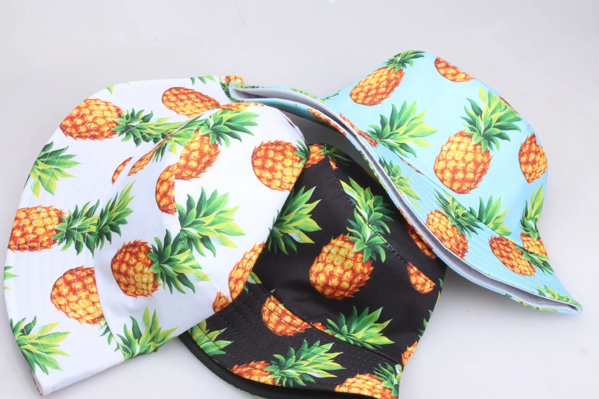 Sombrero de pescador con estampado de piña para hombre y mujer, gorro de pescador con estampado de piña, algodón de doble cara para playa y Pesca