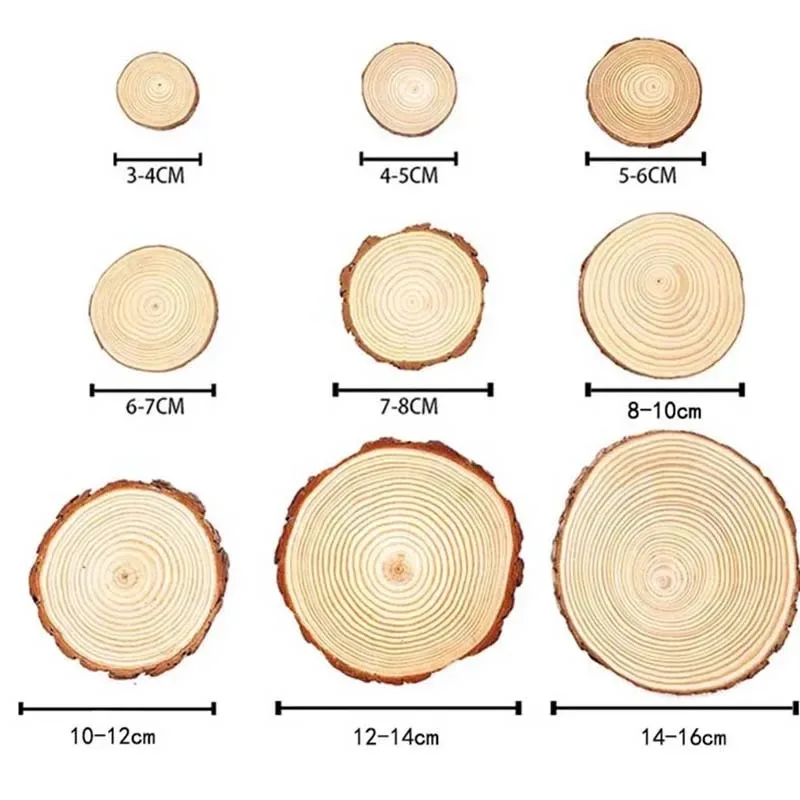 3-16CM/1-10pcsThick Natural Pine Round Unfinished Wood Slices Circles With Tree Bark Log Discs DIY Crafts Wedding Party Painting