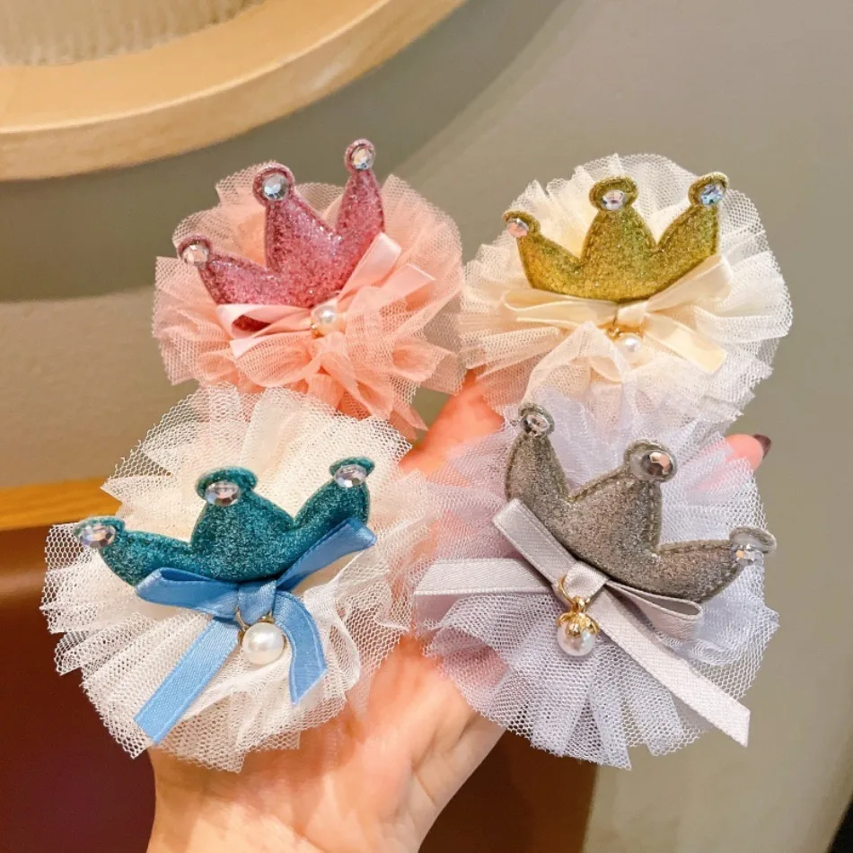 

Cute Girls Children Birthday Crown Hair Accessories Bow Lace Pearl Pendant Princess Hairpin Fairy Baby Versatile Hairpin