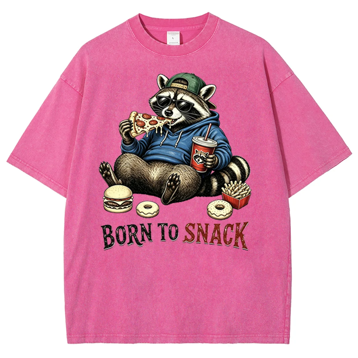 Born To Snack Raccoon Eating Fast Food Graphic T‑Shirt Crew Neck Short Sleeve Casual Cotton Top For Men Women Funny Animal Tees