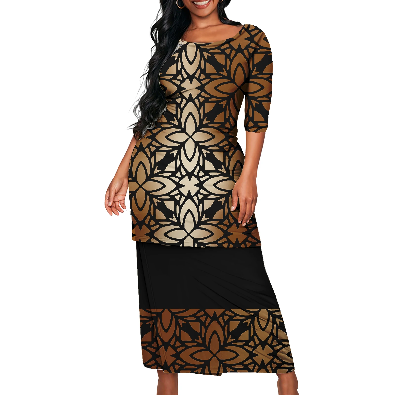 สุภาพสตรีพลัสขนาดผู้หญิงชุดซามัว Puletasi Polynesian Tribal Tonga โบสถ์ชุด Asia & Pacific Islands ชุด