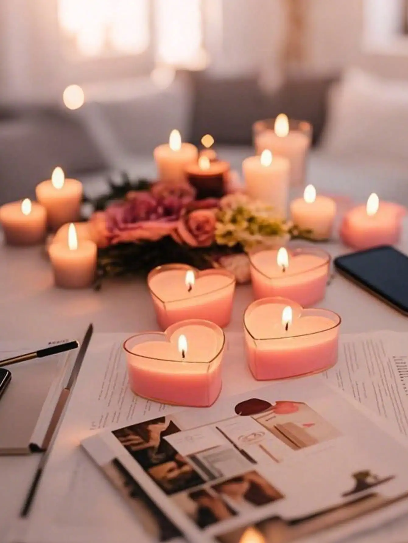 9pcs Heart-Shaped Candle Boxes. Romantic Heart-Shaped Soy Wax Candles, Smokeless And Odorless. Suitable For Weddings, Parties, Home Use, Birthday Wishes, Halloween, Mother's Day, Father's Day, Easter, Valentine's Day And Christmas
