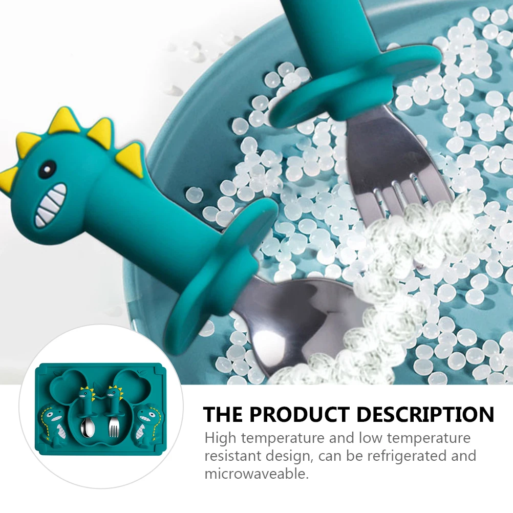 1 Set Silicone Baby Tableware Set Bright Colors Microwaveable Food Bowl Spoon Fork Compartments Durable Dish Plate For Kids