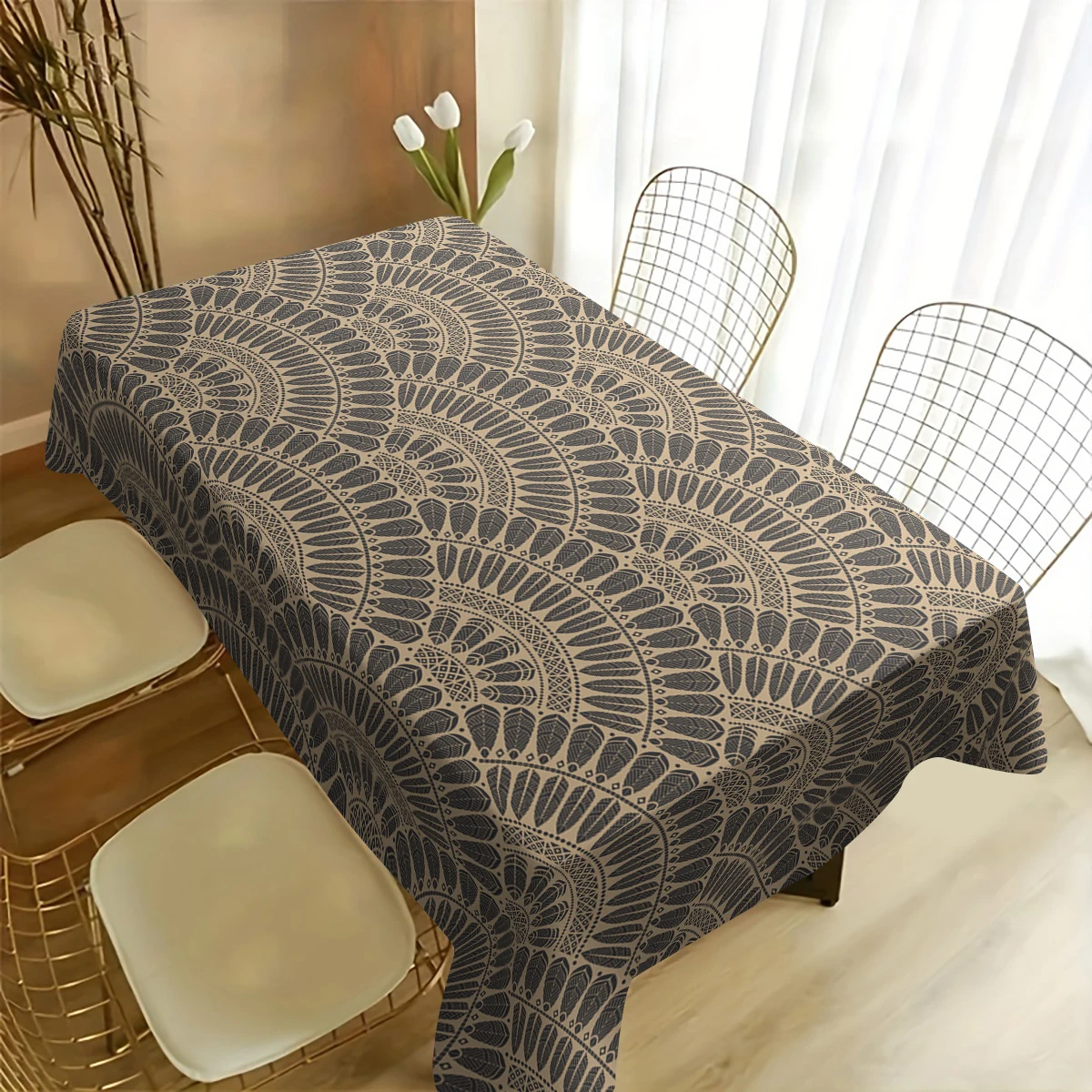 

Bohemian Circular Pattern Polyester Tablecloth - Stylish Dining Table Cover, Classic Home & Gathering Table Decoration