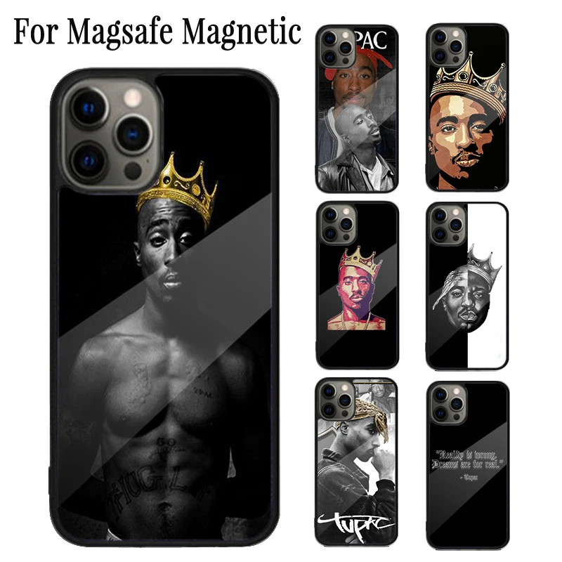 2pac tupac Crown 2 pac Magnetic Phone Case Coque For iPhone 16 15 14 Plus 13 12 Mini 11 Pro Max Magsafe Wireless Charging Cover