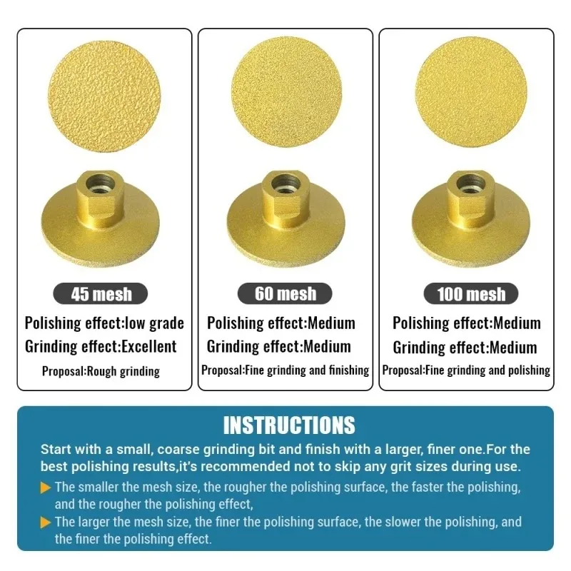3Pcs M14 Thread Diamond Flat Grinding Head Brazed 2 inch 50mm Abrasive Polishing Pad Marble Granite Cobblestone Grind Sharp Tool