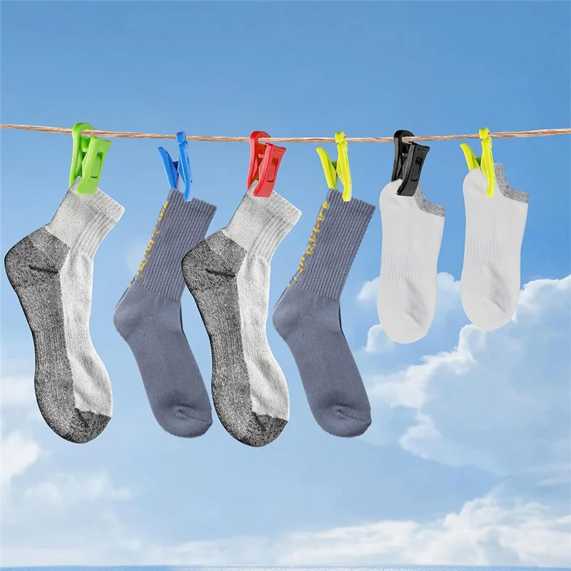 60 pinces à chaussettes pour machine à laver et sèche-linge, pinces à chaussettes avec crochets, porte-chaussettes pour machine à laver, directement dans la chaîne