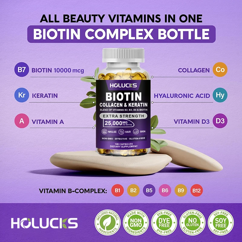 Biotin | Collagen | Keratin - Hair Growth Support - Skin & Nails Complex - Hyaluronic Acid | B2 | B3 | B6 | B7 - For Women & Men