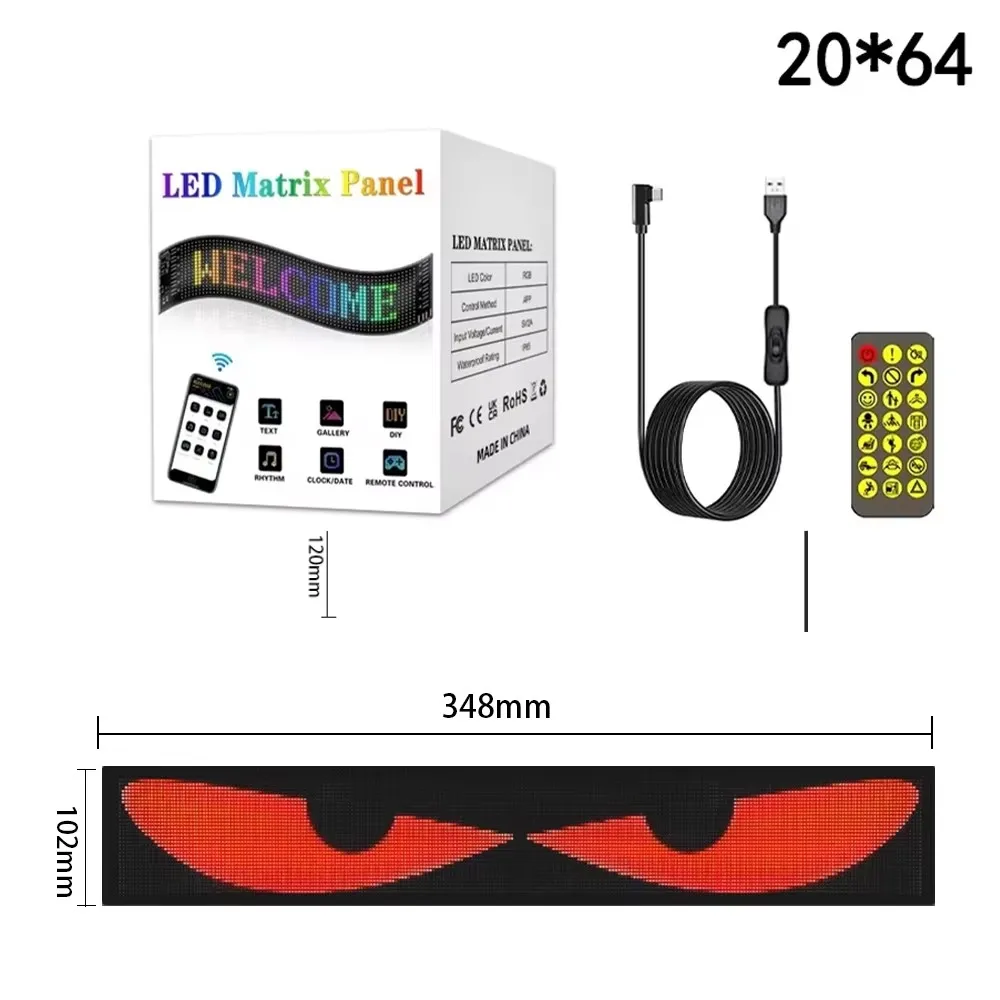 LED Matrix Pixel Panel Light 5V USB Smart App Control Przewijany reklamowy znak samochodowy LED Animacja z niestandardową funkcją