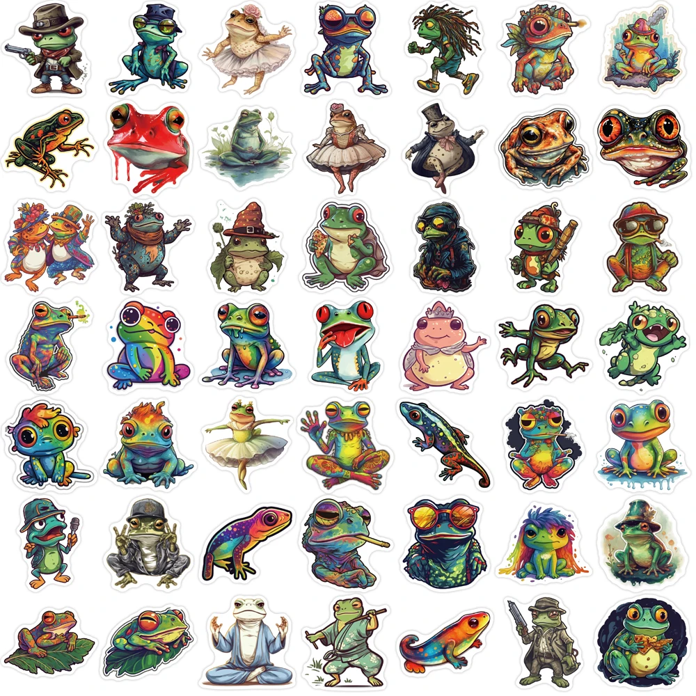 51PCS Colorful Trippy Frog Stickers Aesthetic Vinyl Waterproof Sticker for Laptop,Guitar,Skateboard,Luggage Decals