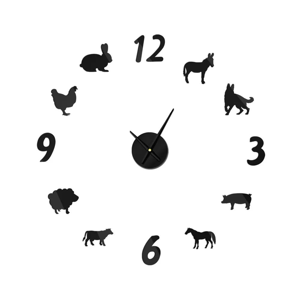 

Forest Farm Animal Wall Clock Quartz Watch Modern Design Pig Sheep Frameless Giant Acrylic reloj de Pared 3d Mirror Farmer Gift