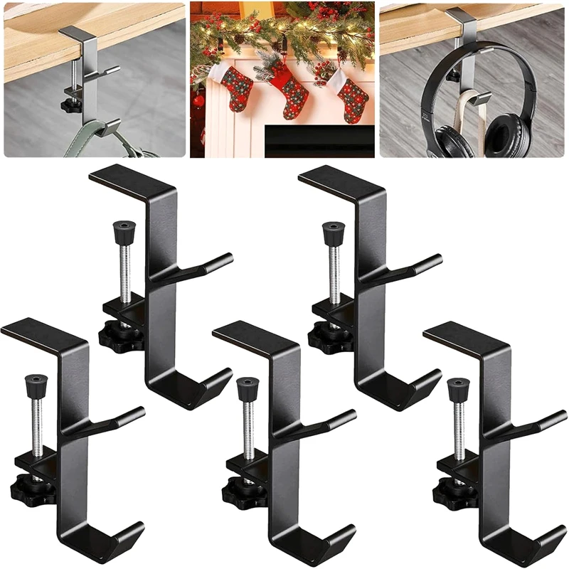 5Pcs Adjustable Heavy Duty Garland Hook Adjustable Christmas Stocking Hangers For Fireplace Load-bearing Clip