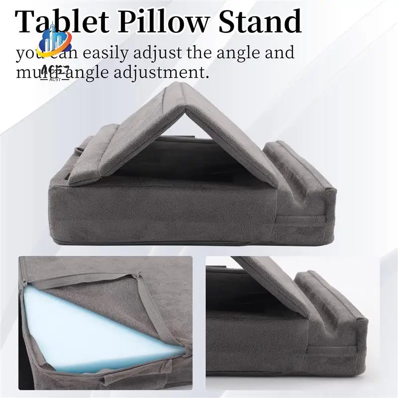 AC57-Tablet Pillow Stand With Storage Foldable Holder Angle Adjustable Soft Pad Dock For Bed And Laptop And Desk