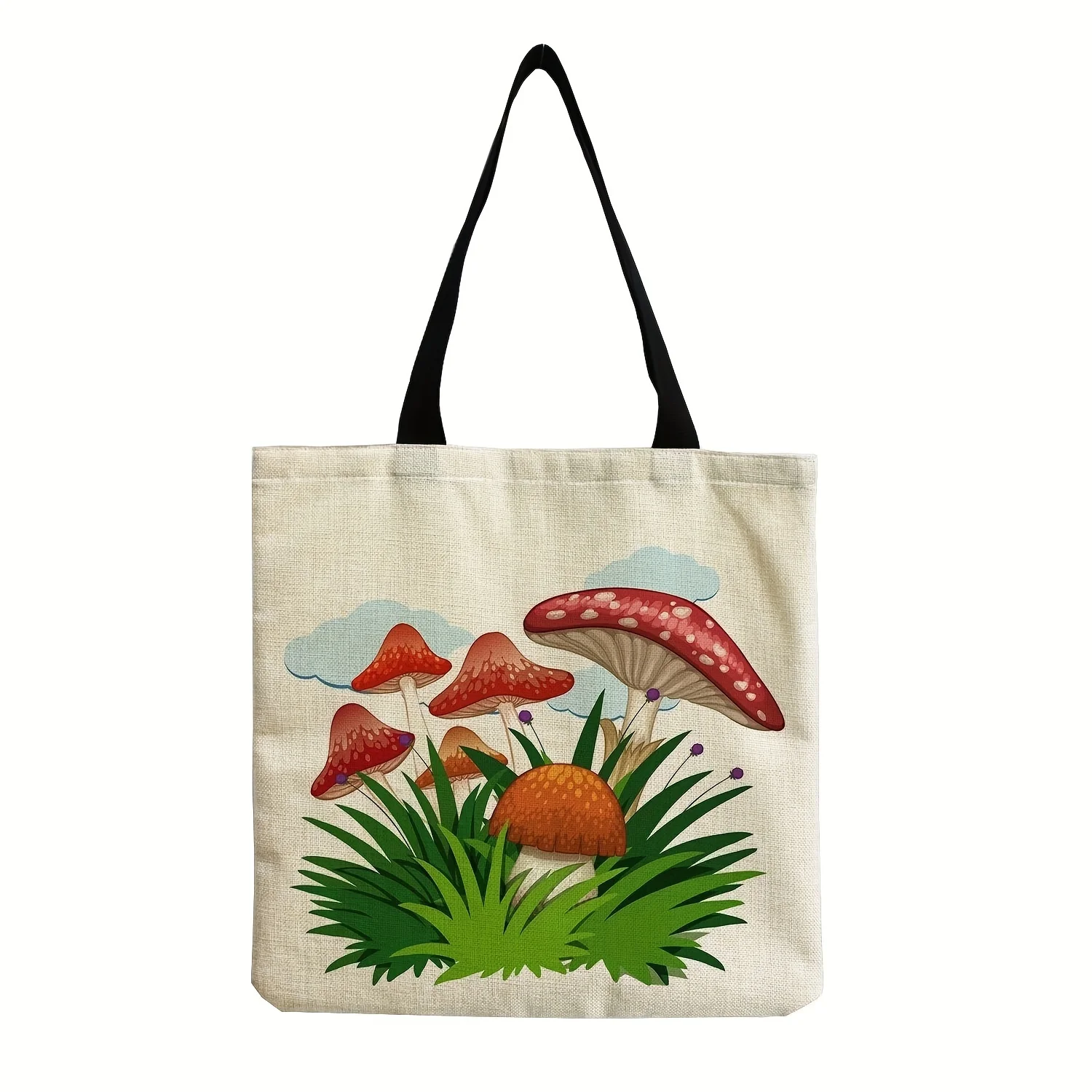 Mushroom Pattern Linen Shopper Bag - Fashionable and Spacious Shoulder Tote