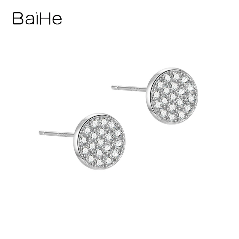 BAIHE Solid 14K White/Yellow/Rose Gold Round Stud earrings for women men Trendy Daily wear Wedding Fine Jewelry Đóng đinh tai