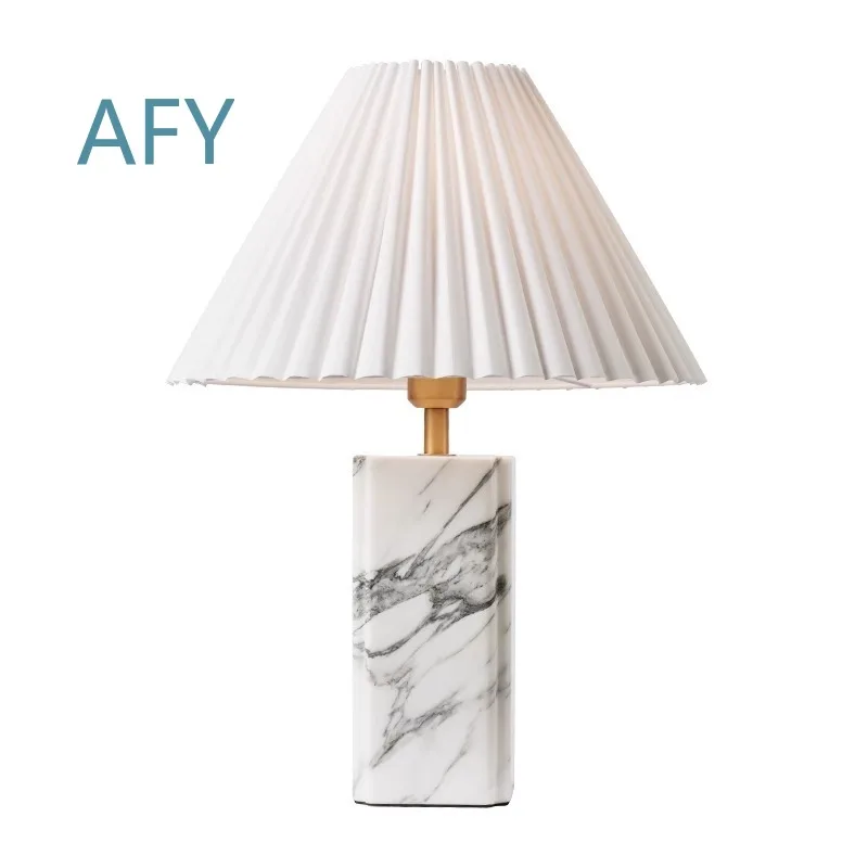 Light Luxury Marble Table Lamp for Modern Living Room Bedroom Study Desk Decor French Style American High End Home Lighting