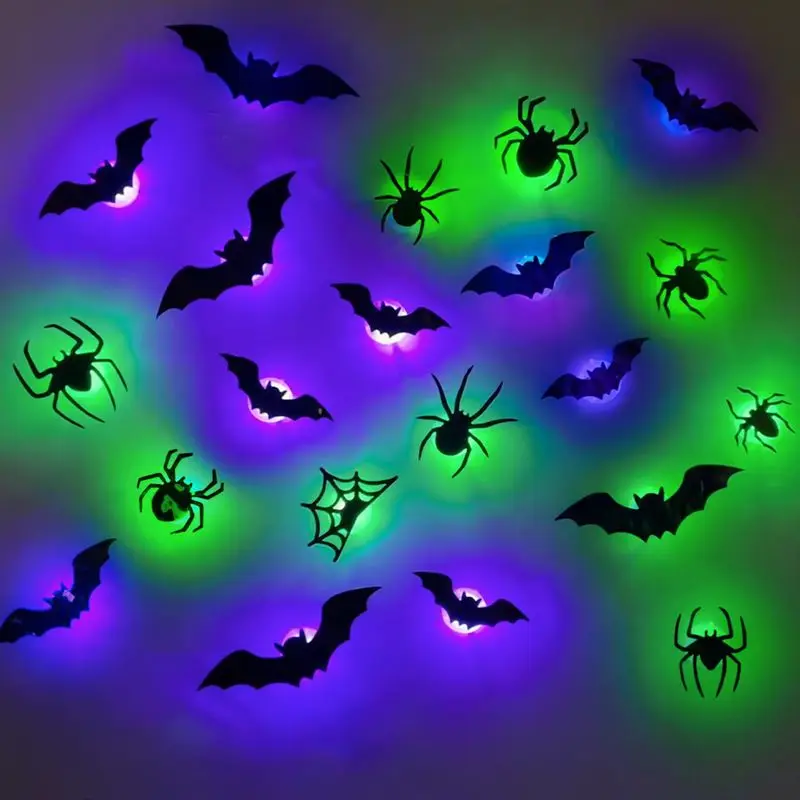 12pcs Halloween 3d Bat Led Light Wall Stickers Spooky Atmosphere Decor For Party Window Home Wall Bat Glowing Toy Led Decoration