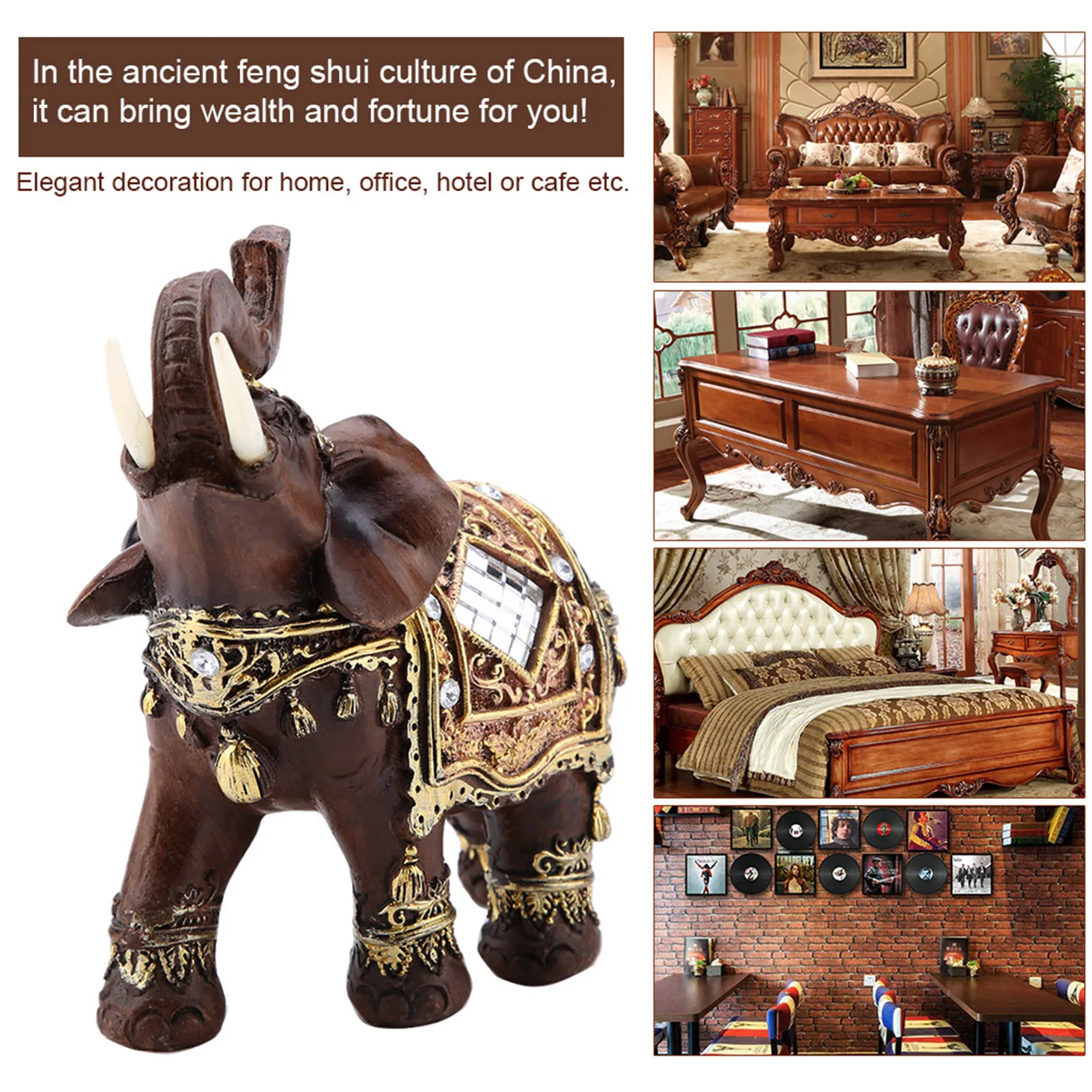 Elephant Figurine Elephant Sculpture Lucky Feng Shui Wood Grain Elephant Statue Sculpture Wealth Figurine Gift Home Decoration