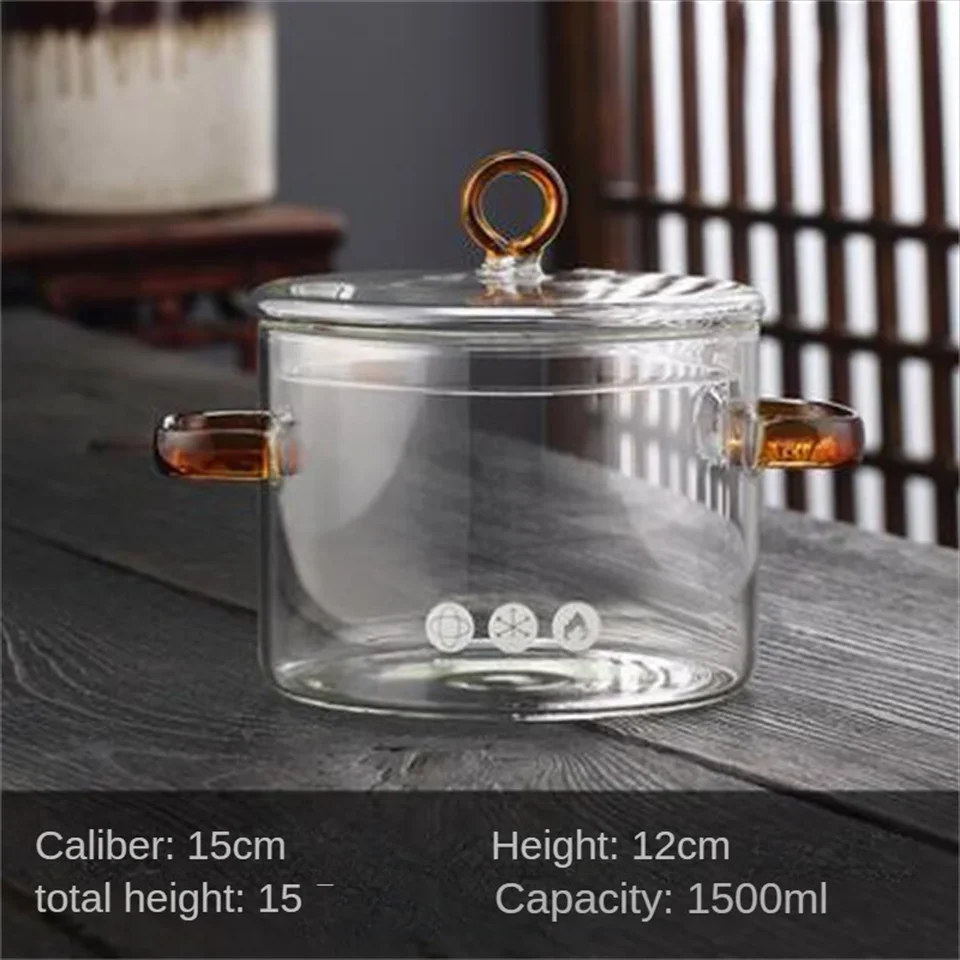 Transparent Glass Soup Pot With Lid Cooking Pot With Double Handle High Temperature Heat Resistant Household Cooking Pot