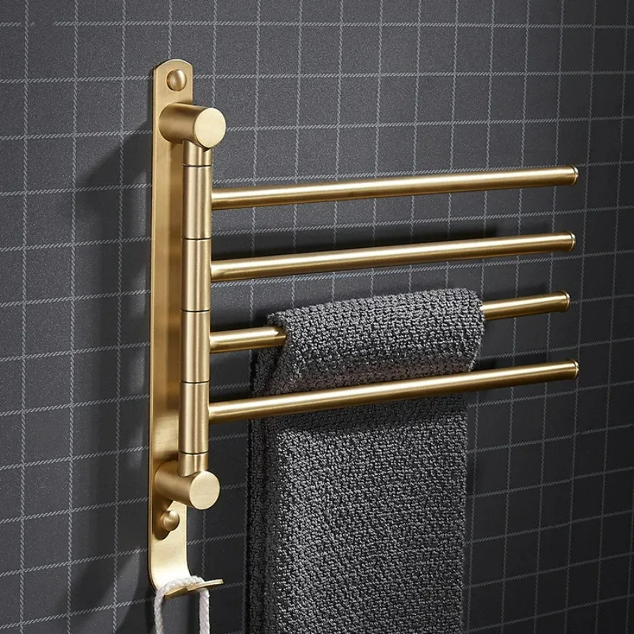 

Brass Bath Hardware Foldable Movable Rotatable Towel Bar/Holder/ Rack Bathroom Wall Mounted 4 Bar Brushed Movable Shower Shelf