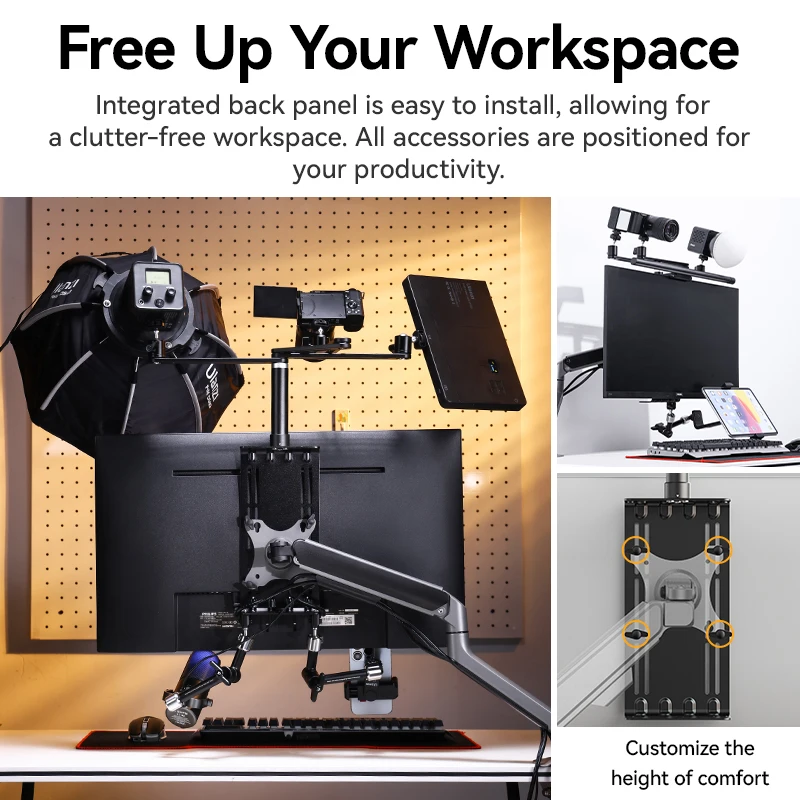 Adaptador de monitor Ulanzi VS01 VESA com braço de extensão superior para luz de preenchimento de câmera COB para transmissão ao vivo