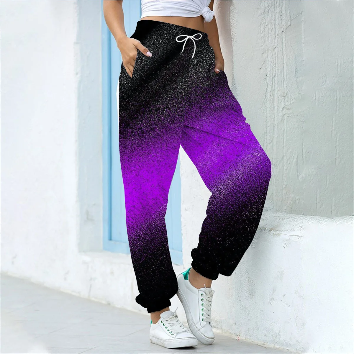 

Gradient and colorful 3D printing, monotonous street cool and cool leg binding cross-border women's casual sports pants ML1