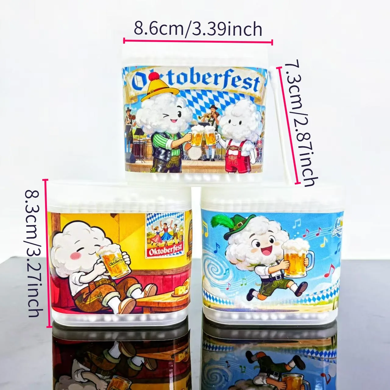 600개 옥토버페스트 테마 양쪽 끝 면봉, '옥토버페스트' 요소가 있는 창의적인 나선형 원형 면봉 스틱
