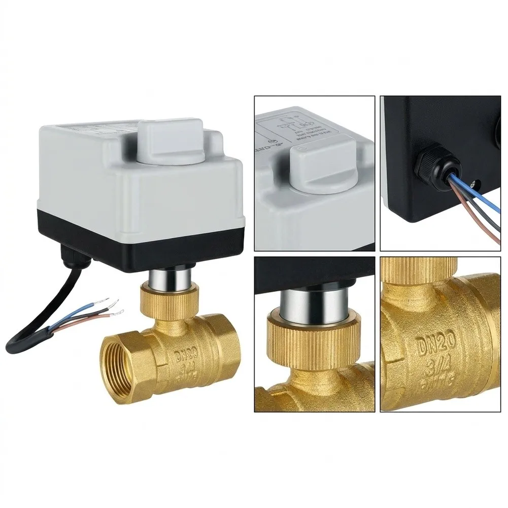 Motorized Ball Valve for Fluid Control Brass Body AC220V DC12V 3-Wire Electric Actuator Manual Override IP67 Certified