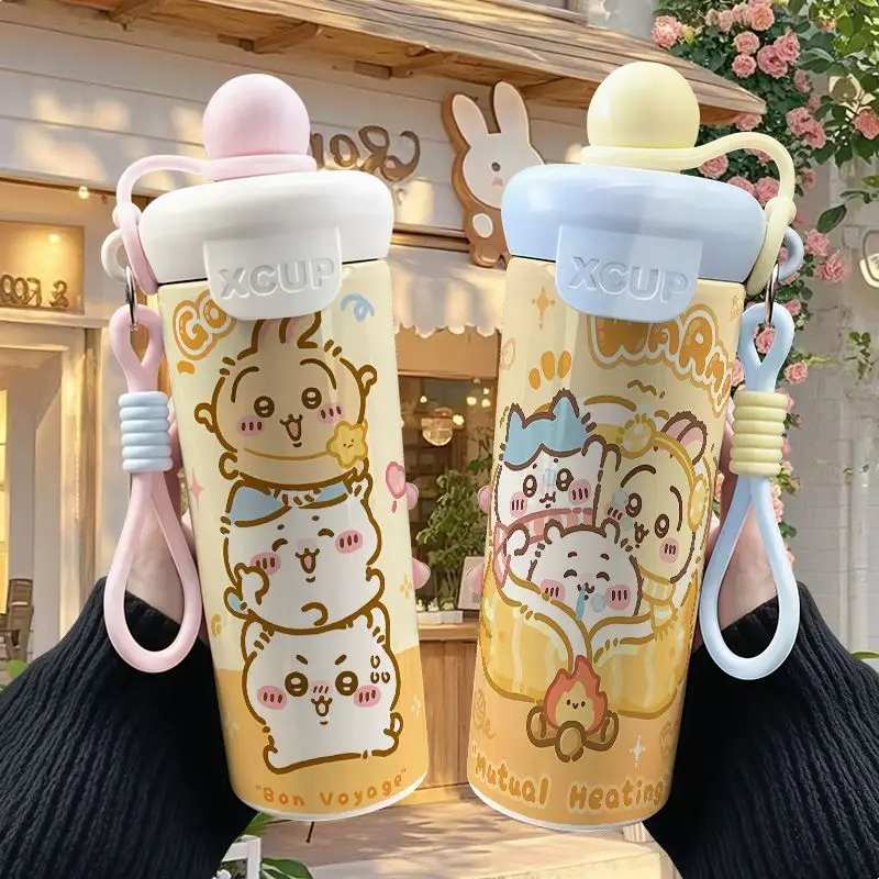 

Милый Chiikawa Hachiware Usagi, поплавковая соломенная чашка-термос из нержавеющей стали, 600 мл, портативная кофейная чашка большой емкости, студенческая чашка