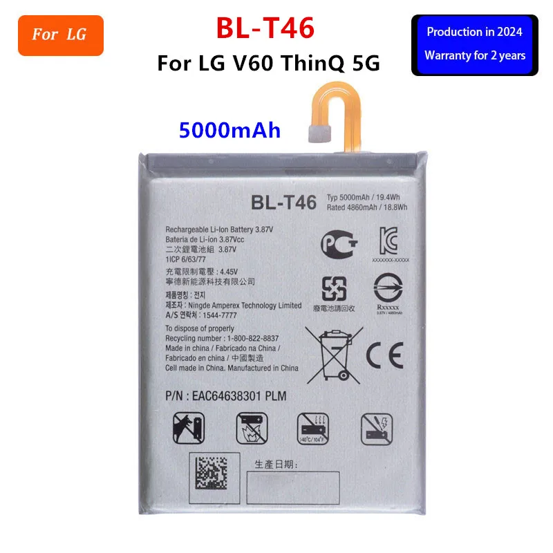 Original BL-T46 5000mAh Battery For  LG V60 ThinQ 5G LMV600VM V600VM V600QM5  BL T46  Mobile phone Batteries