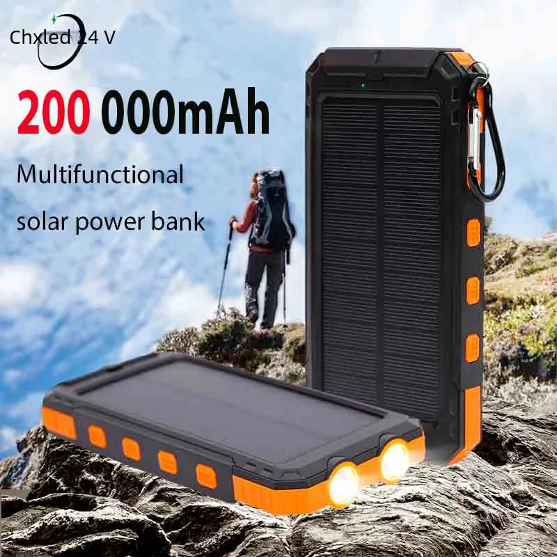 

200000mAh Ultra-Large Capacity Power Bank Solar Wild Fishing Outdoor Camping Backup Power Portable With Compass Supply Rapid Cha