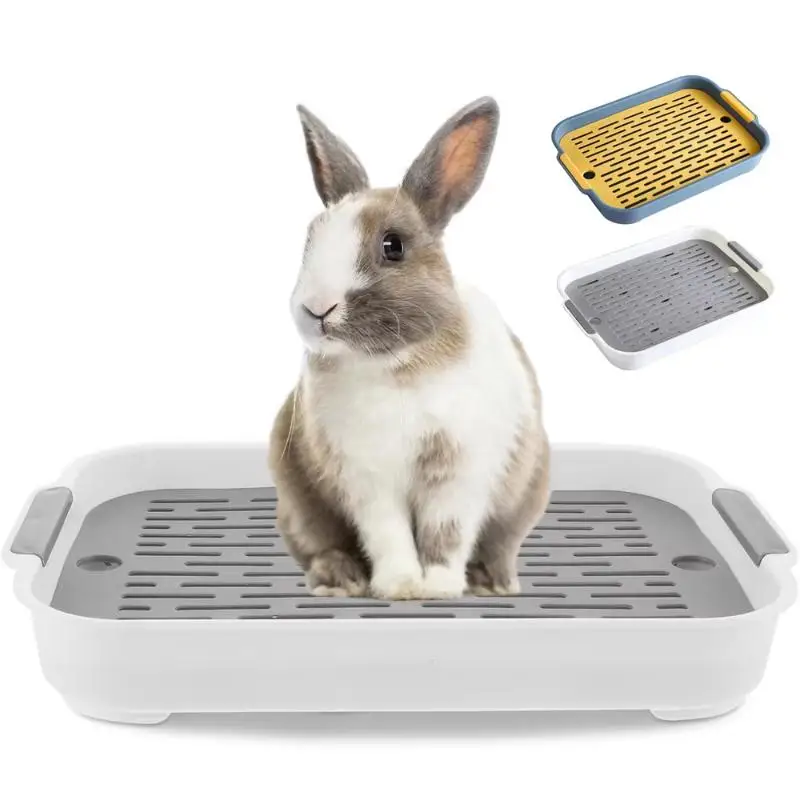 Caja de arena para conejos, bandeja sanitaria para mascotas pequeñas, bandeja de arena de esquina para hurones, hámsteres, chinchillas y cobayas.