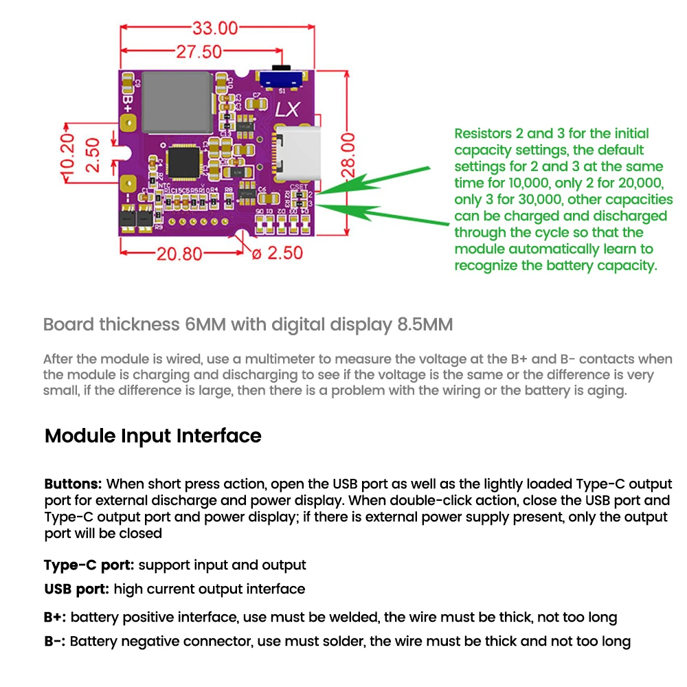 22.5W High Power Bank Bidirectional Fast Charging Mobile Power Module Circuit Board With LED Display Type-C USB Interface