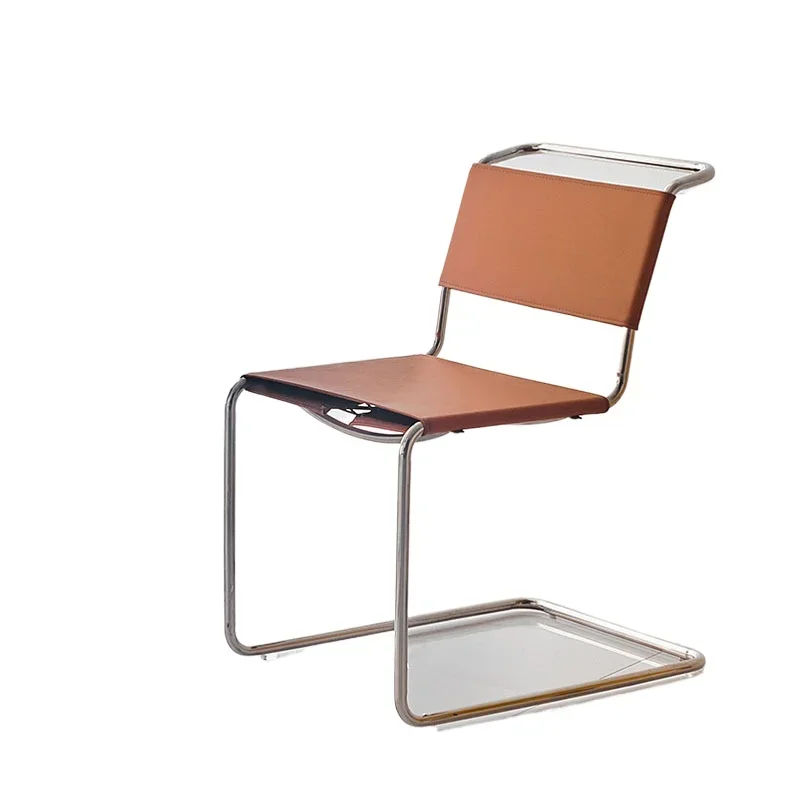 

ins armrest Nordic designer chair, stainless steel tube saddle leather chair, casual negotiation