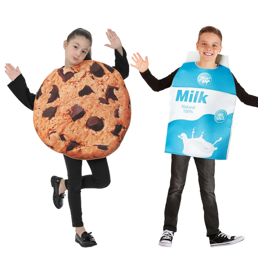 Costumes de nourriture amusants pour adultes et enfants, lait, strass, cosplay d'Halloween, fête de Noël, tenues assorties pour la famille, groupe