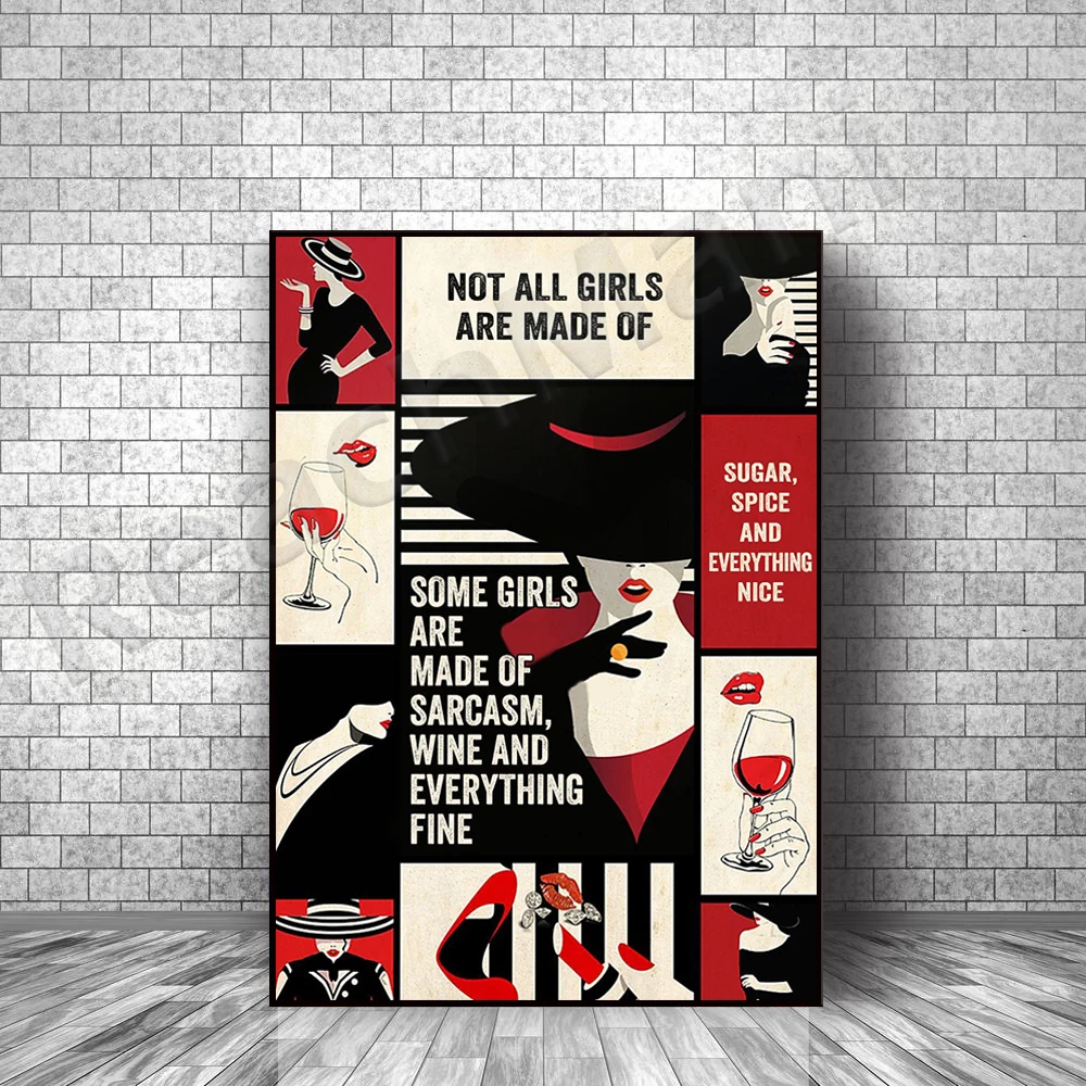 Gift for wine lovers, not all girls are made of sugar, spice and everything good poster, wine print, feminism poster
