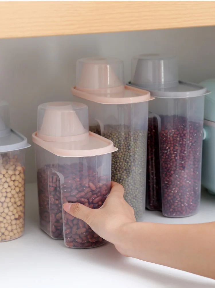 Getreide-Aufbewahrungsbox für die Haushaltsküche, Aufbewahrungsbox für Lebensmittel, versiegelte Dose mit trockener Körnung, Aufbewahrungsbox für Haustiere, Messbecher – Detail 1