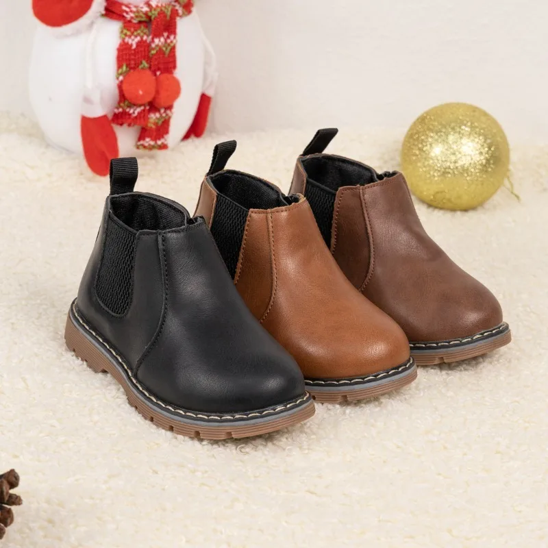 ربيع الخريف أحذية أطفال للبنين الكلاسيكية Hot البيع الفتيات موضة حذاء من الجلد مدرسة بسيطة تنوعا الأطفال السببية أحذية بوت قصيرة #1