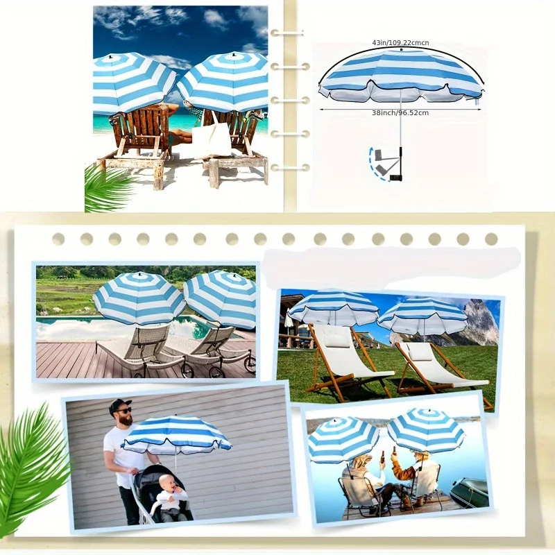 1 Piece Waterproof Beach Chair Umbrella with Universal Clamp, 360° Rotation Portable All-Season Golf Umbrella image 4