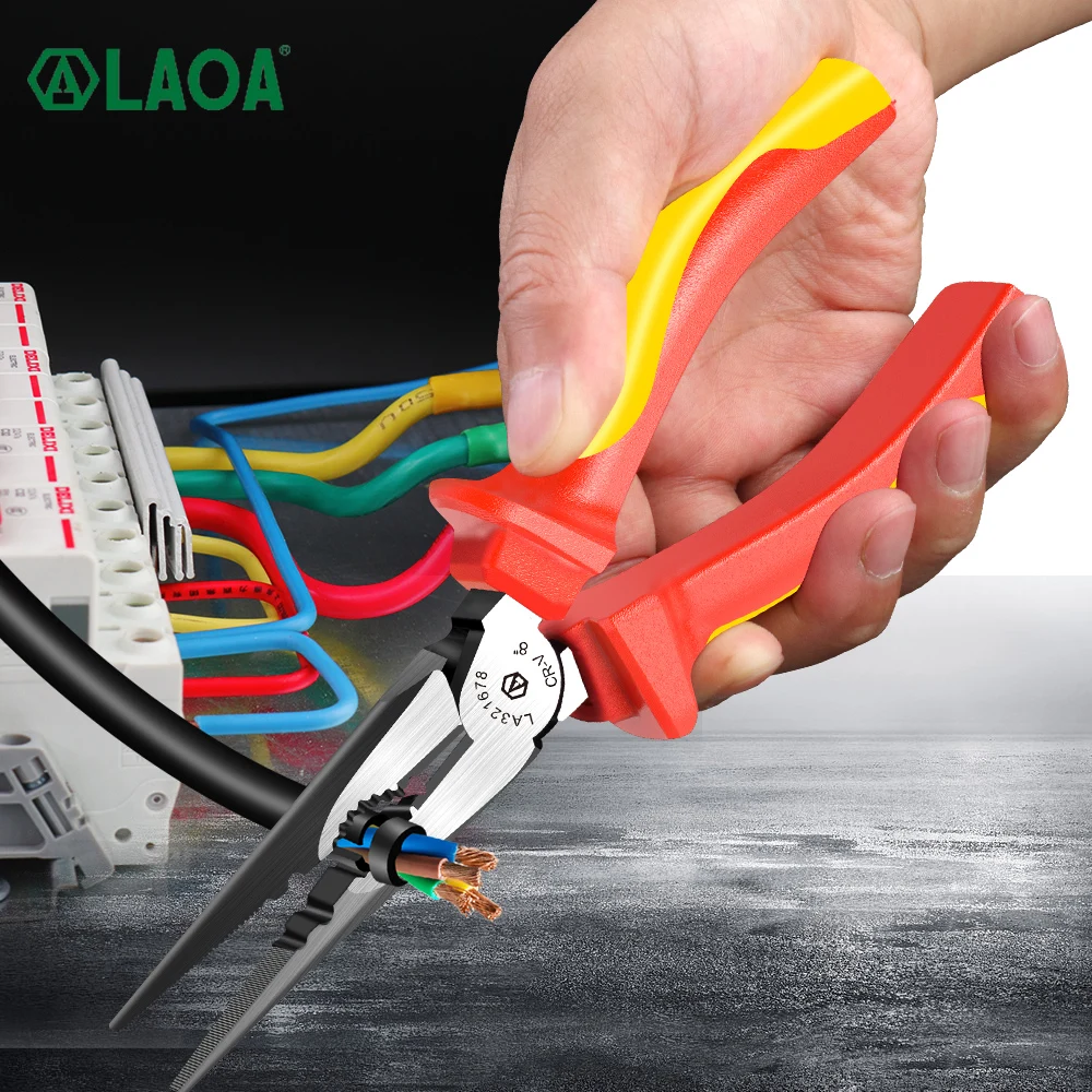 LAOA Insulated Pliers VDE 6'' 8'' Needle Nose Pliers Multifunction Wire Stripping Cut Diagonal Pinchers High Voltage Resistance