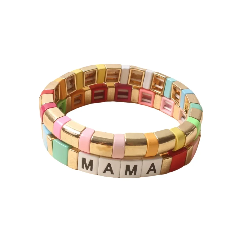 MAMA Bracelet Mother's Day Gifts Jewelry Enamel Tile Bangle Bracelets Set for Women Boho Summer Beads Pulseras
