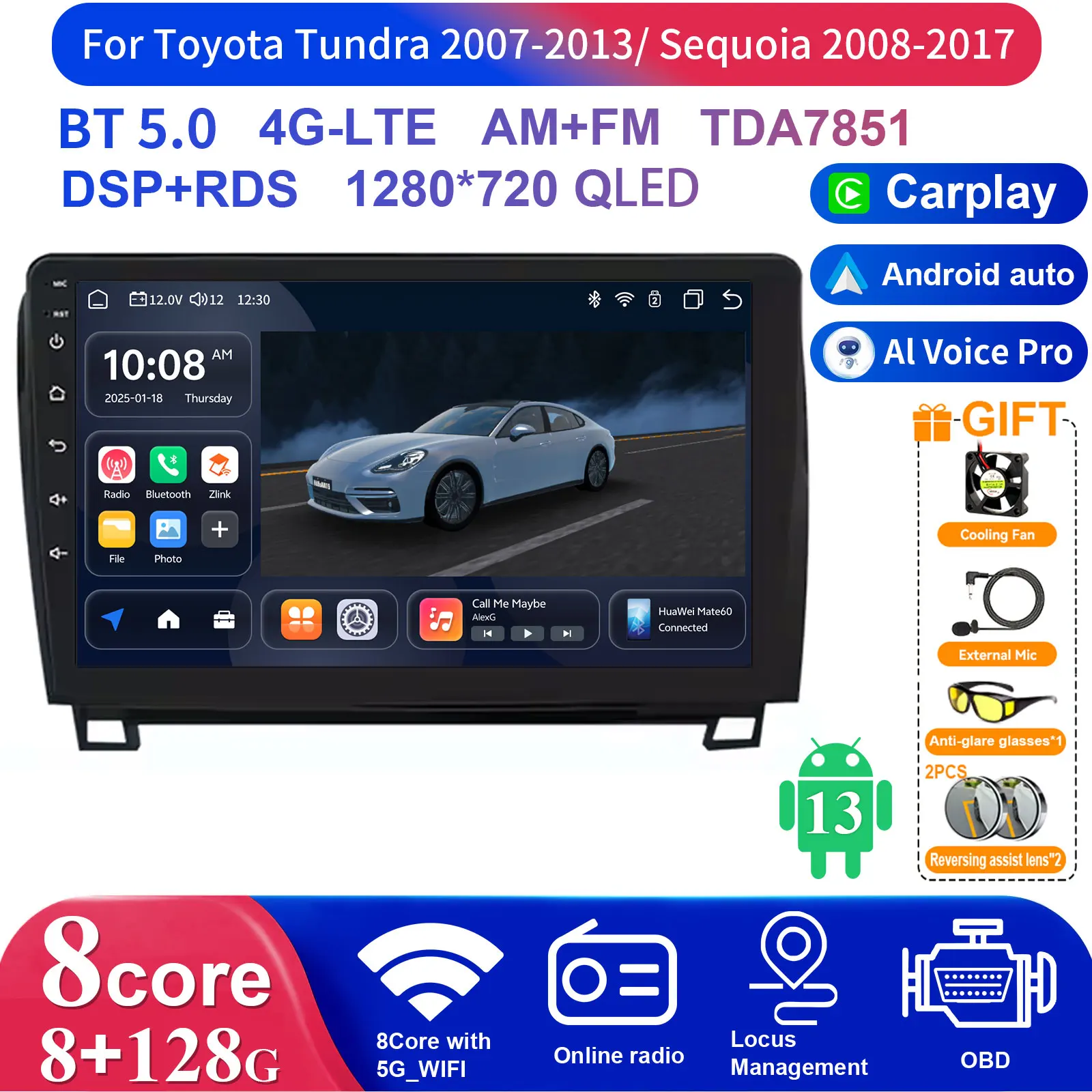 

Hizpo 9 Inch Head Unit 2Din Car Android Radio Multimedia Player for Toyota Tundra Sequoia 2 Din Autoradio Video GPS Navi WiFi