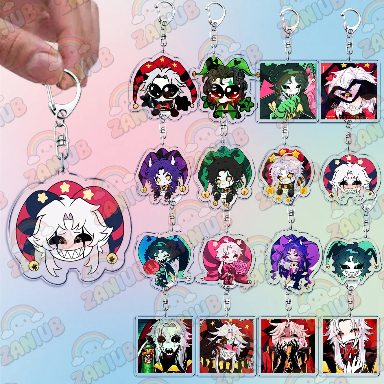 The Freak Circus Acrylic Keychain Pierrot Harlequin Jester Anime Game Bag Charm Keyring Cartoon Pendant Fans Gift