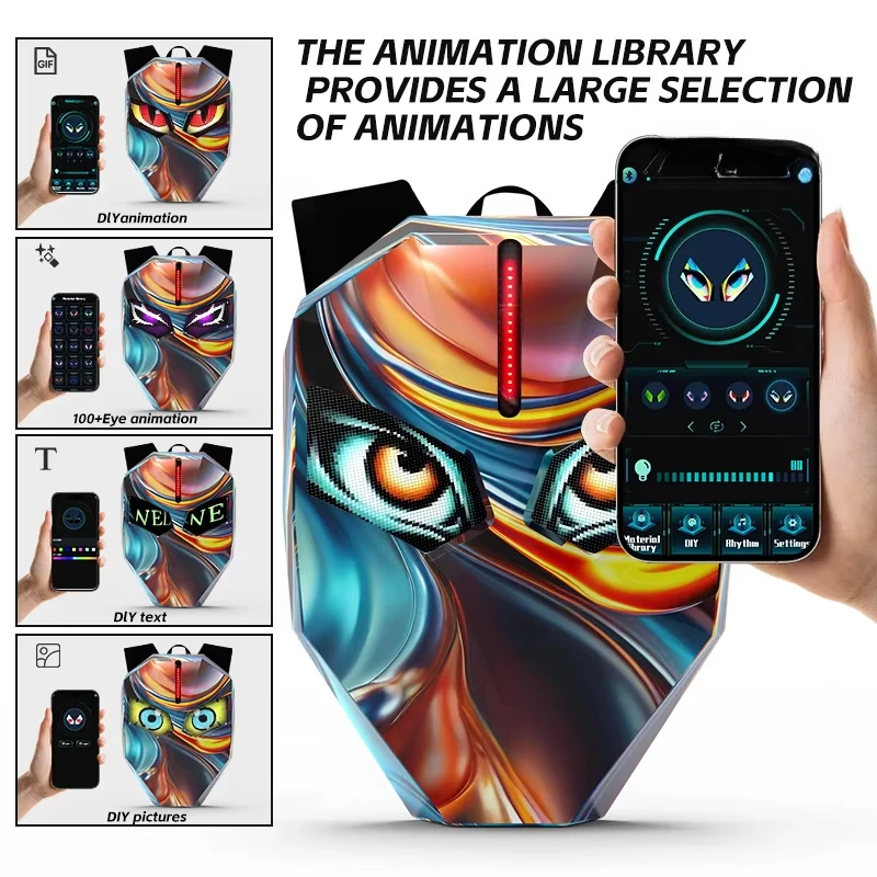 Kolorowy Plecak Rowerowy z Diodą LED, Programowalne Sterowanie, Twardy Wodoodporny Plecak Rowerowy