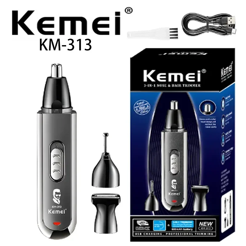 

Professional Electric Nose Hair Trimmer Km-313 3 In 1 Sideburns Knife Head Eyebrow Trimming Nose Hair Shaver Nose Hair Trimmer