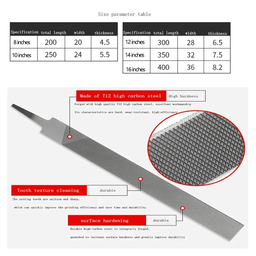 Arquivos de Aço Industriais para Madeira Dentes Médios Rasp Arquivo Plano para Metalurgia 8in 16in
