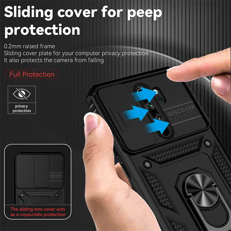 For Xiaomi Redmi Note 8 Pro Case Slide Camera Lens Protect Funda For Redmy Note 8 Pro 8Pro Note8pro Armor Ring Holder Back Cover image 4